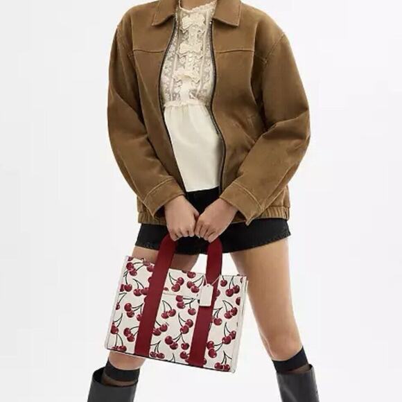 Coach Smith Tote Bag Cherry Print Handbag White Red NWT - Picture 9 of 11